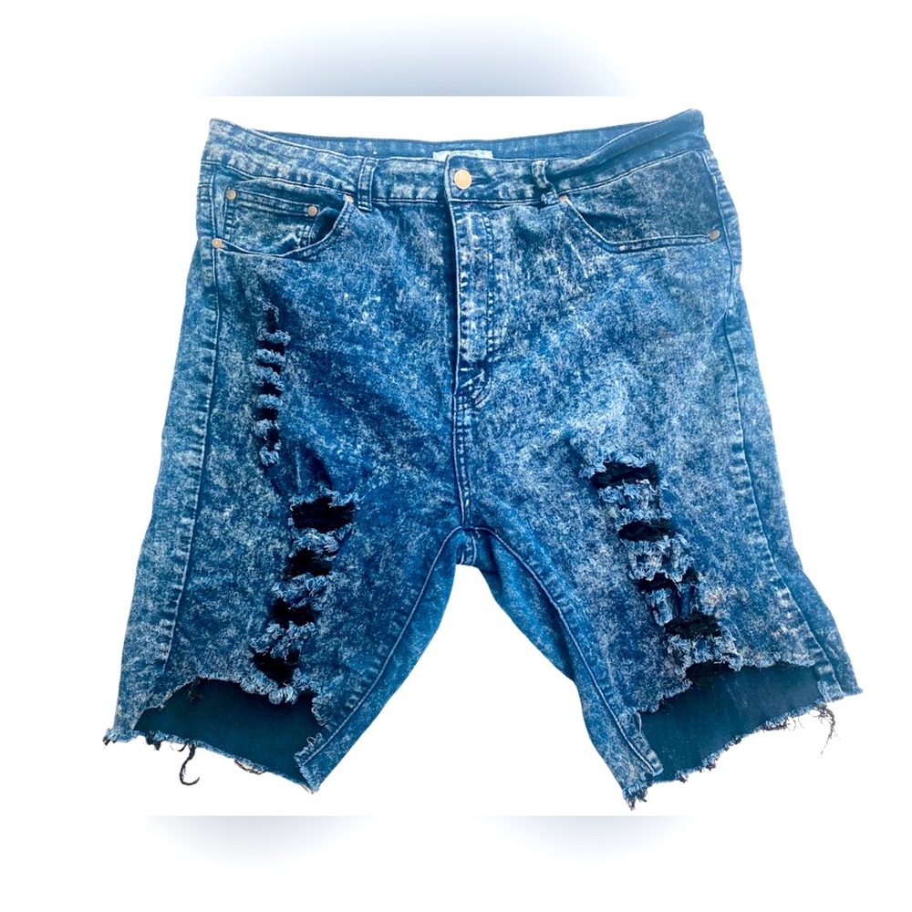 🔥High Waist DISTRESSED JEAN SHORTS🔥Color BLUE DARK acid WASH🔥Size XXXL🔥USED